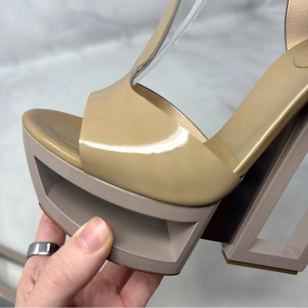CASADEI Vintage Y2K Sky High Chunky Platform Patent Leather T Strap Sandal Heels